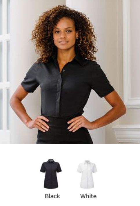 Russell Collection 961F Ladies Short Sleeve Ultimate Stretch Shi  Russell Collection 961F Ladies Short Sleeve Ultimate Stretch Shi